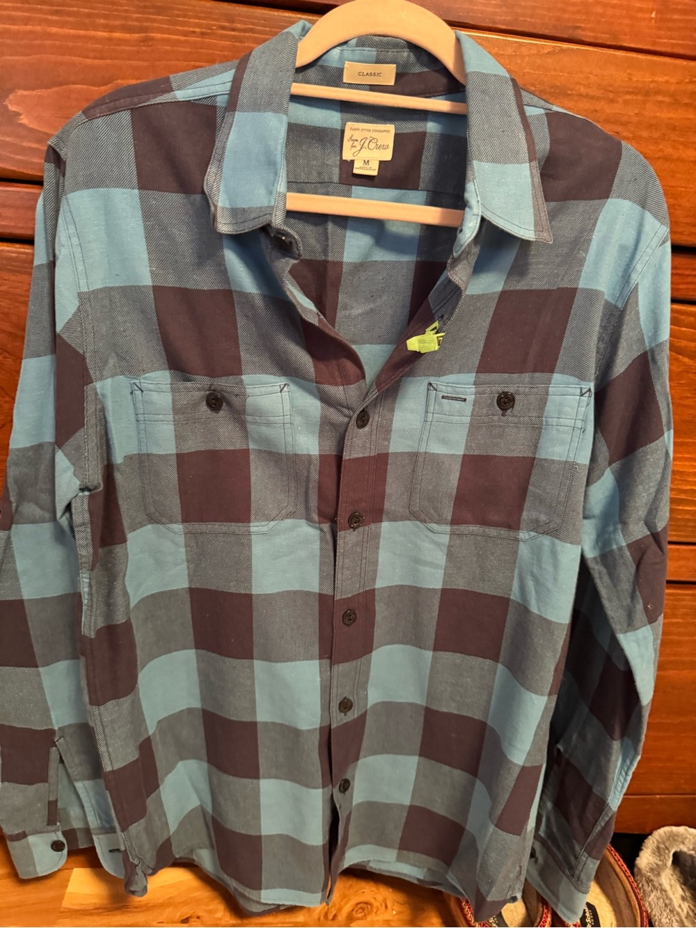 J. Crew Men’s Light Blue and Black Buffalo Check Button-Down Shirt